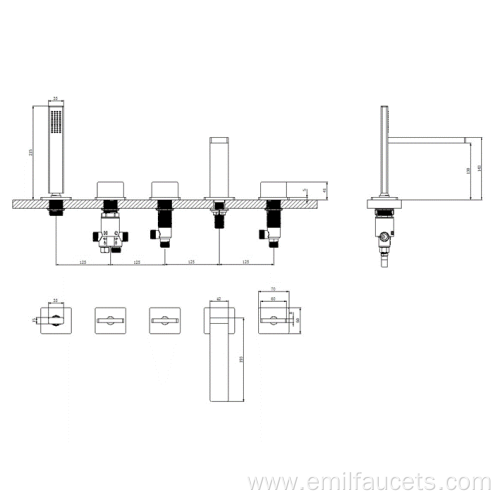 Bathtub spout deck mount 3 handle bathtub faucet